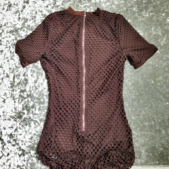 ASOS Naanaa Brown Mesh Bodycon Midi Dress - Picture 7 of 7